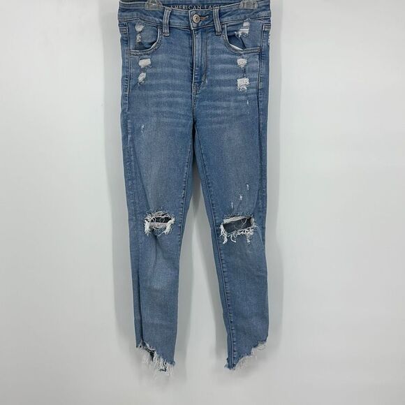 American Eagle Hi-Rise‎ Jegging Crop Distressed Sz 6 Reg - Picture 1 of 10